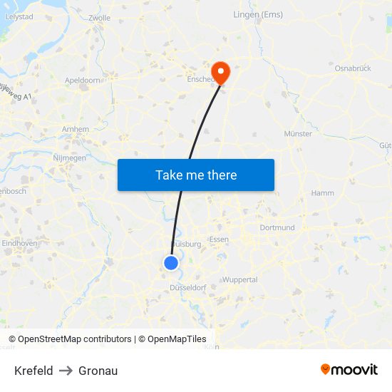 Krefeld to Gronau map