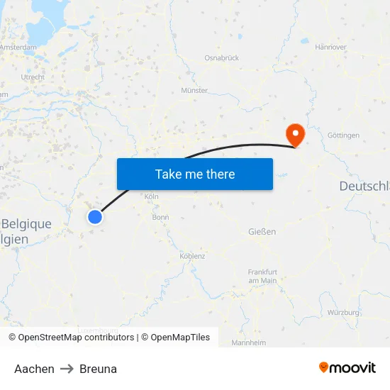 Aachen to Breuna map