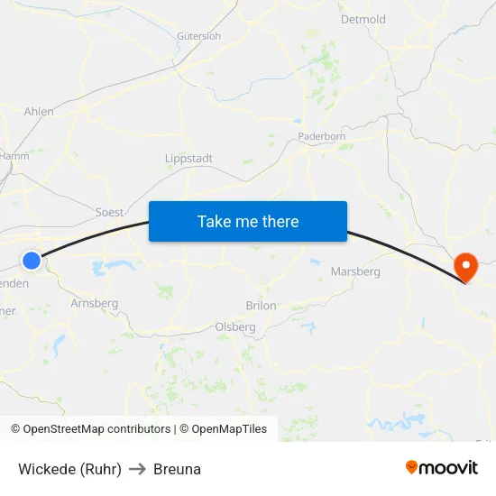 Wickede (Ruhr) to Breuna map