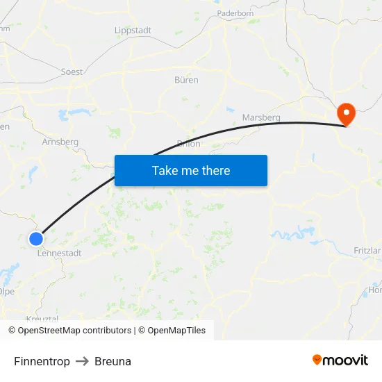 Finnentrop to Breuna map
