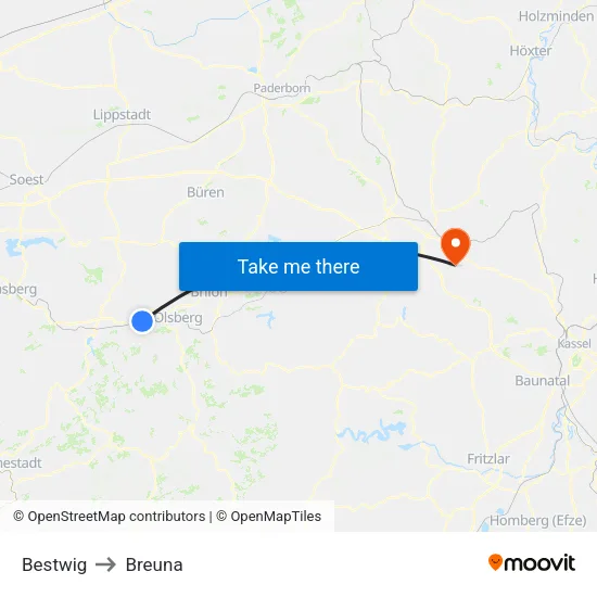 Bestwig to Breuna map