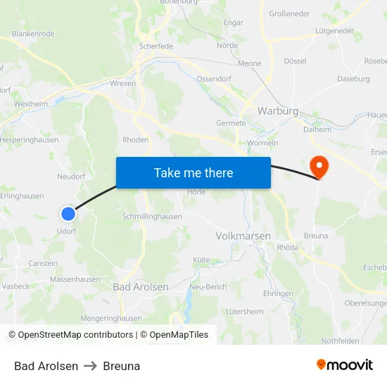 Bad Arolsen to Breuna map