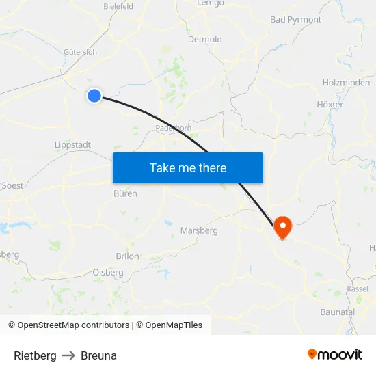 Rietberg to Breuna map