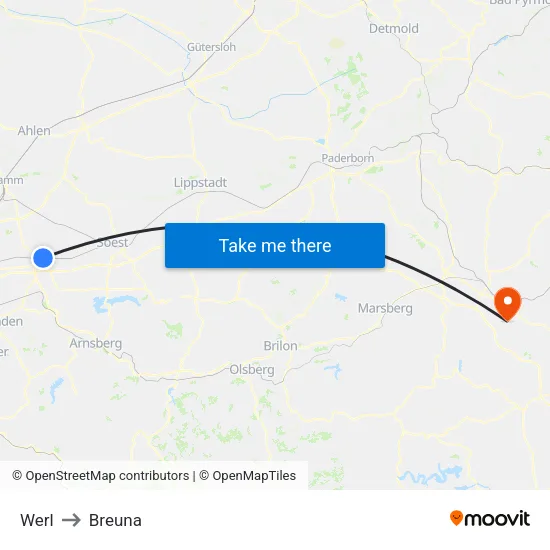 Werl to Breuna map