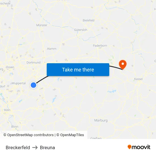 Breckerfeld to Breuna map