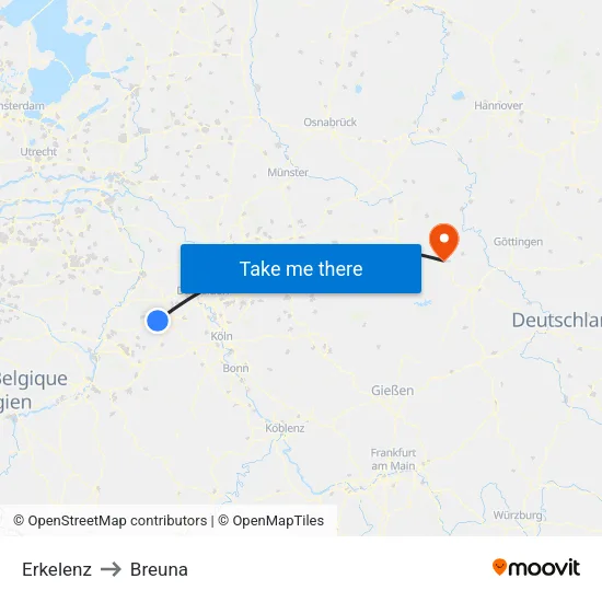 Erkelenz to Breuna map