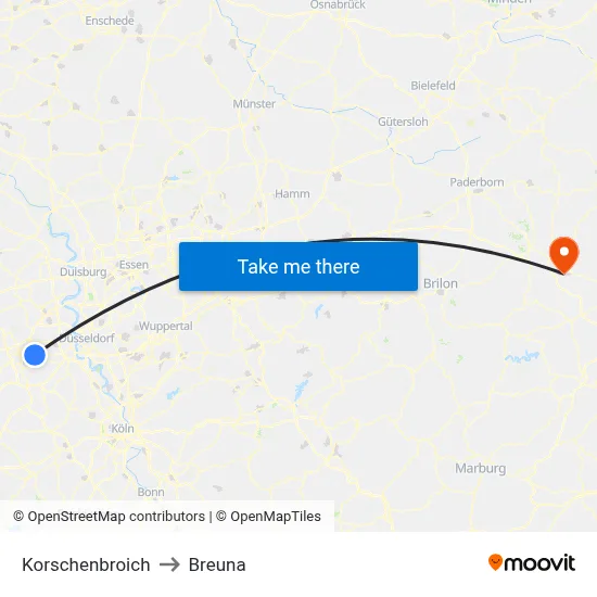 Korschenbroich to Breuna map