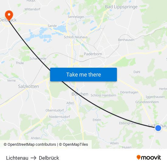 Lichtenau to Delbrück map