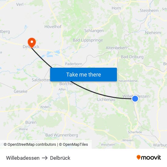 Willebadessen to Delbrück map