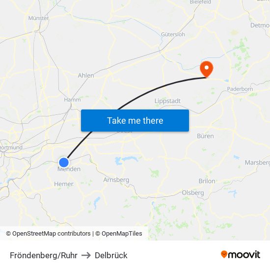 Fröndenberg/Ruhr to Delbrück map