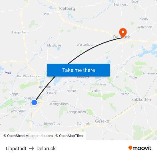 Lippstadt to Delbrück map