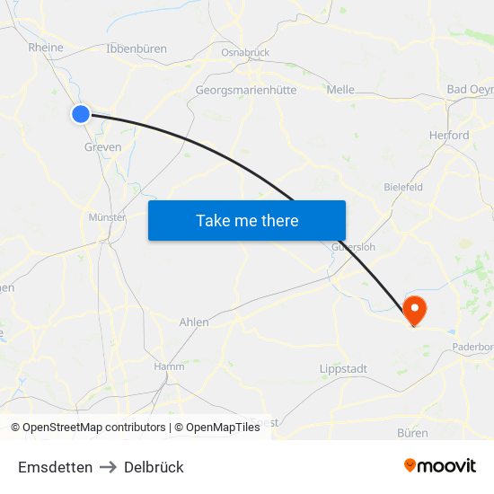 Emsdetten to Delbrück map