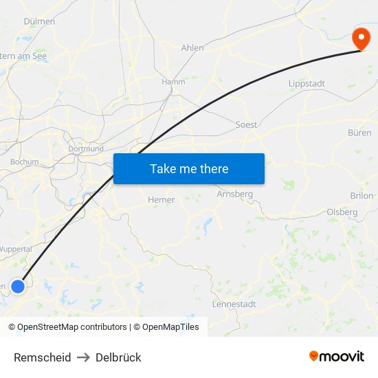 Remscheid to Delbrück map