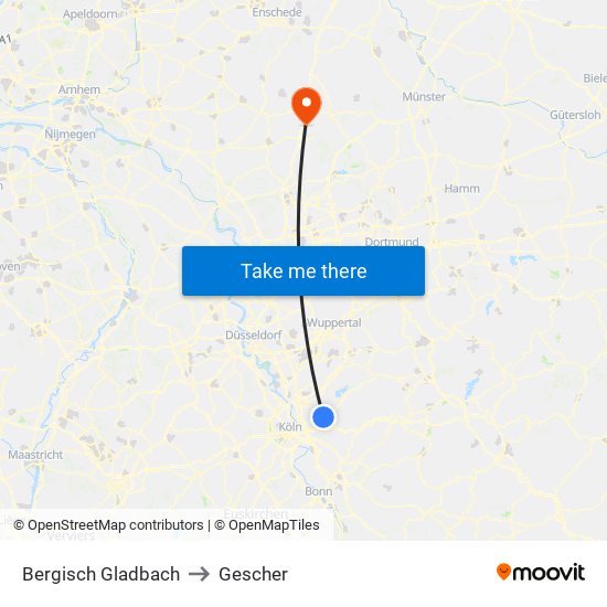 Bergisch Gladbach to Gescher map