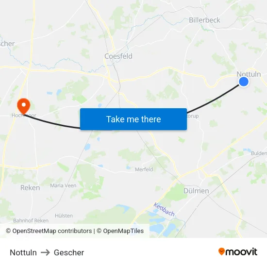 Nottuln to Gescher map