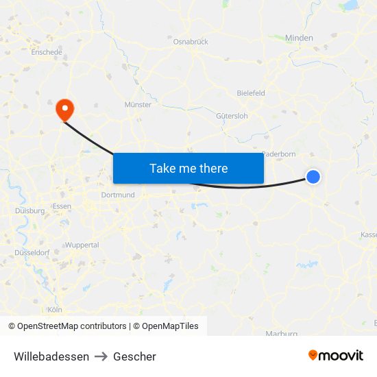 Willebadessen to Gescher map