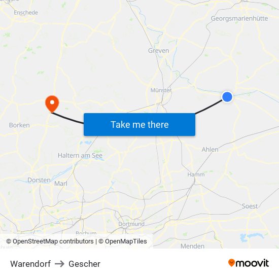 Warendorf to Gescher map