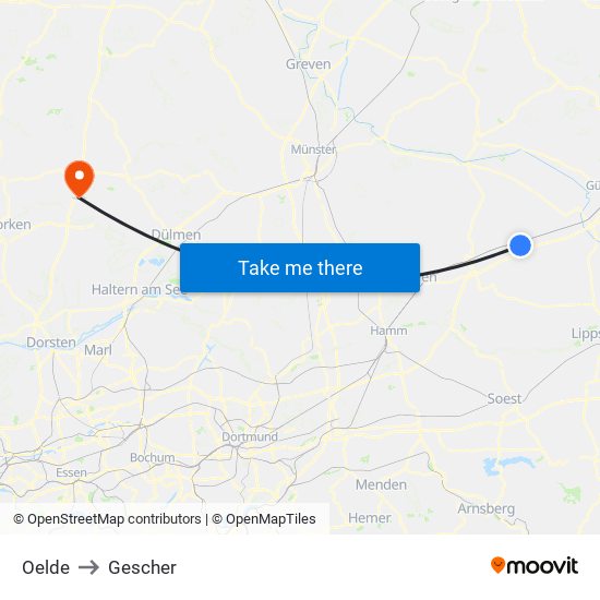 Oelde to Gescher map