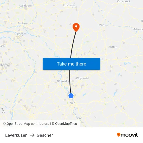 Leverkusen to Gescher map