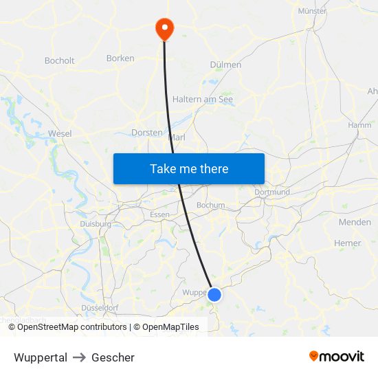 Wuppertal to Gescher map