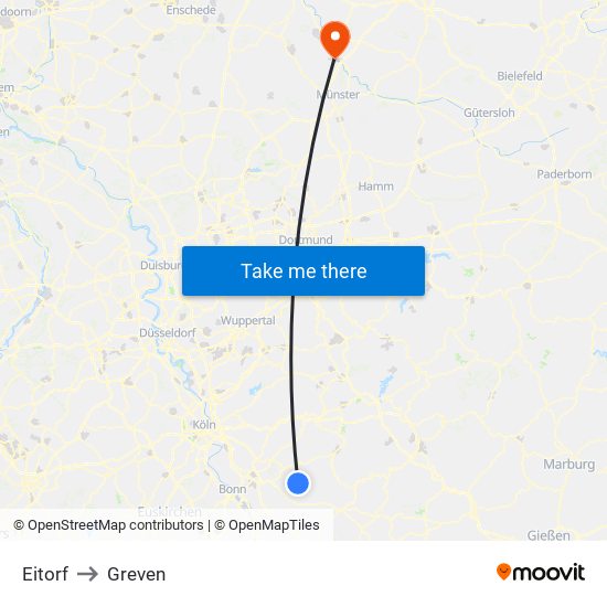 Eitorf to Greven map