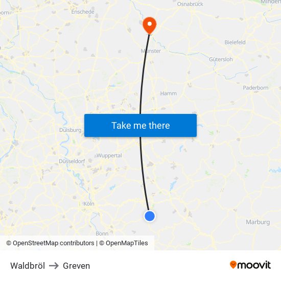 Waldbröl to Greven map