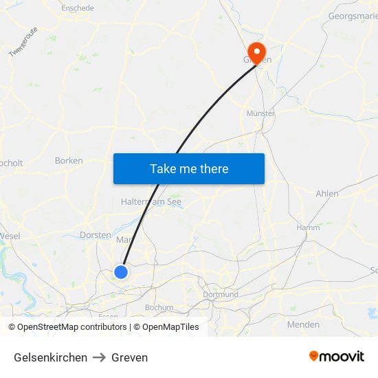 Gelsenkirchen to Greven map