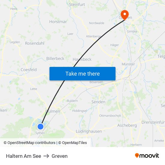 Haltern Am See to Greven map