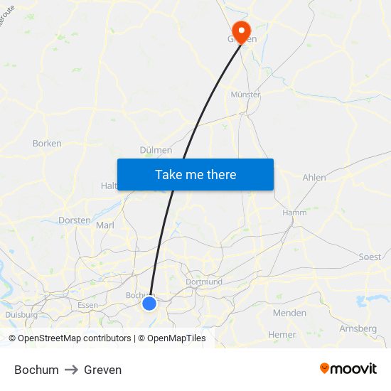 Bochum to Greven map