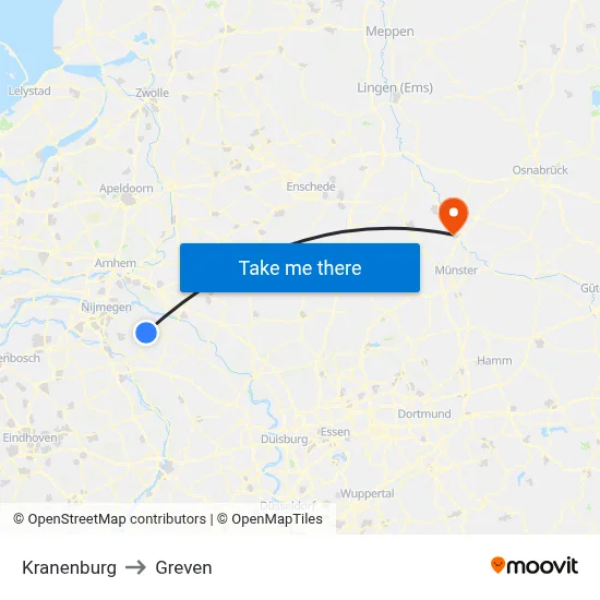 Kranenburg to Greven map