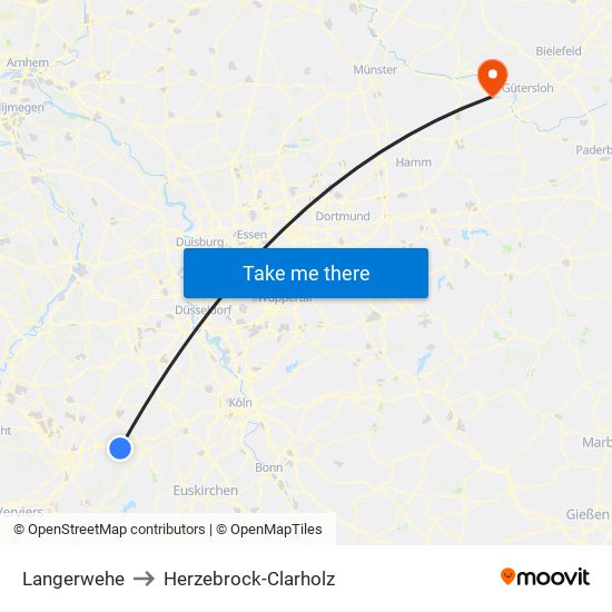 Langerwehe to Herzebrock-Clarholz map