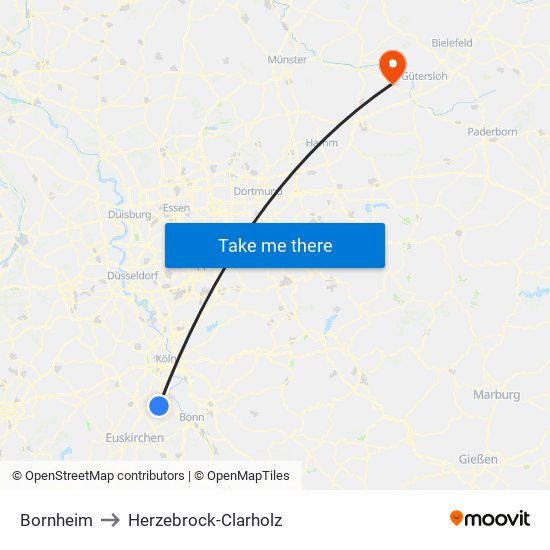 Bornheim to Herzebrock-Clarholz map