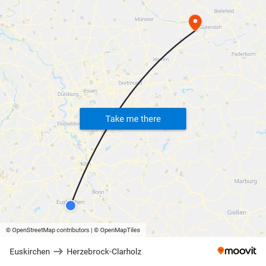 Euskirchen to Herzebrock-Clarholz map