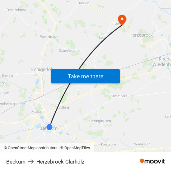 Beckum to Herzebrock-Clarholz map