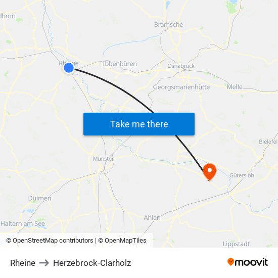 Rheine to Herzebrock-Clarholz map