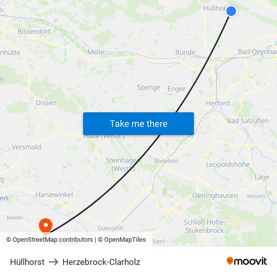 Hüllhorst to Herzebrock-Clarholz map