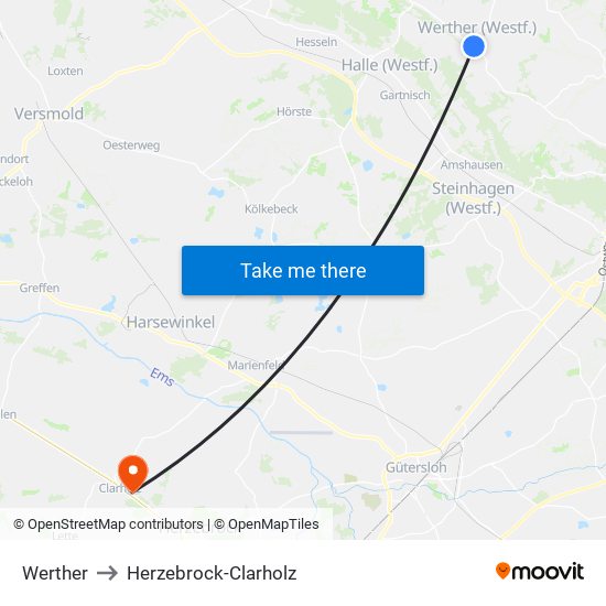 Werther to Herzebrock-Clarholz map