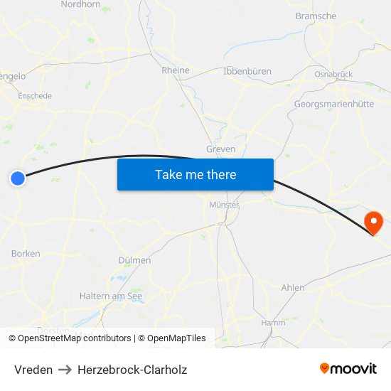 Vreden to Herzebrock-Clarholz map