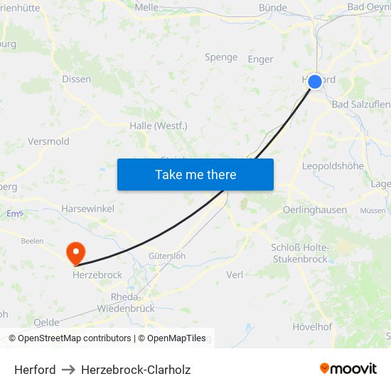 Herford to Herzebrock-Clarholz map