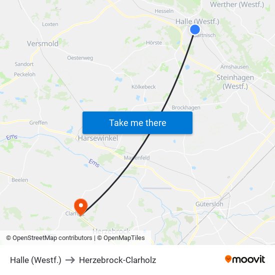 Halle (Westf.) to Herzebrock-Clarholz map