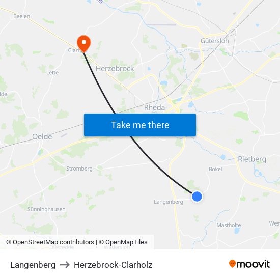 Langenberg to Herzebrock-Clarholz map