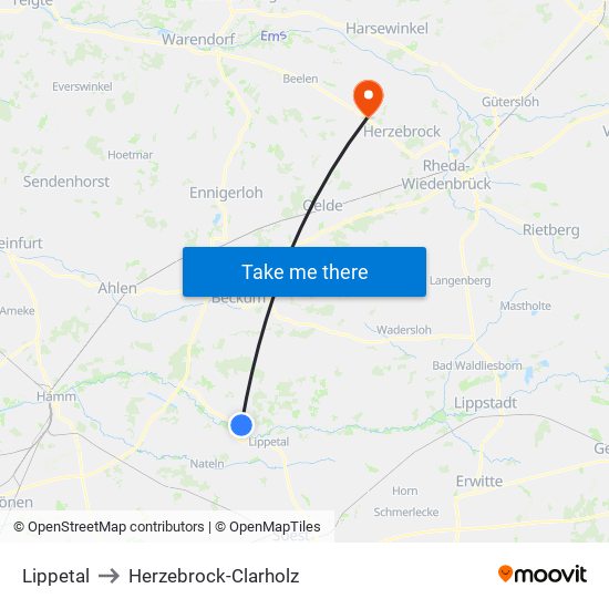 Lippetal to Herzebrock-Clarholz map