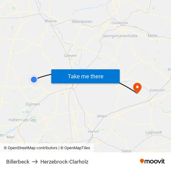 Billerbeck to Herzebrock-Clarholz map