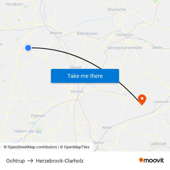 Ochtrup to Herzebrock-Clarholz map