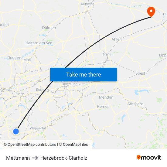 Mettmann to Herzebrock-Clarholz map