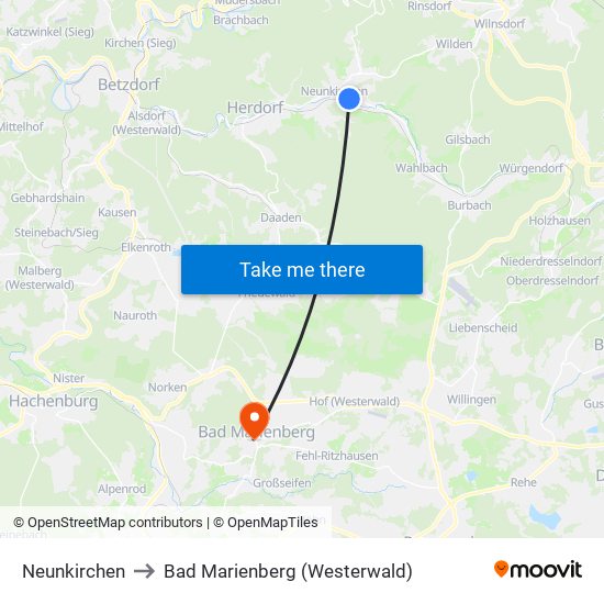 Neunkirchen to Bad Marienberg (Westerwald) map