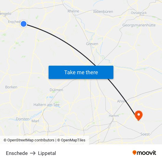 Enschede to Lippetal map