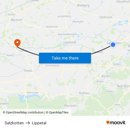 Salzkotten to Lippetal map