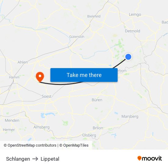 Schlangen to Lippetal map