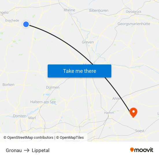 Gronau to Lippetal map